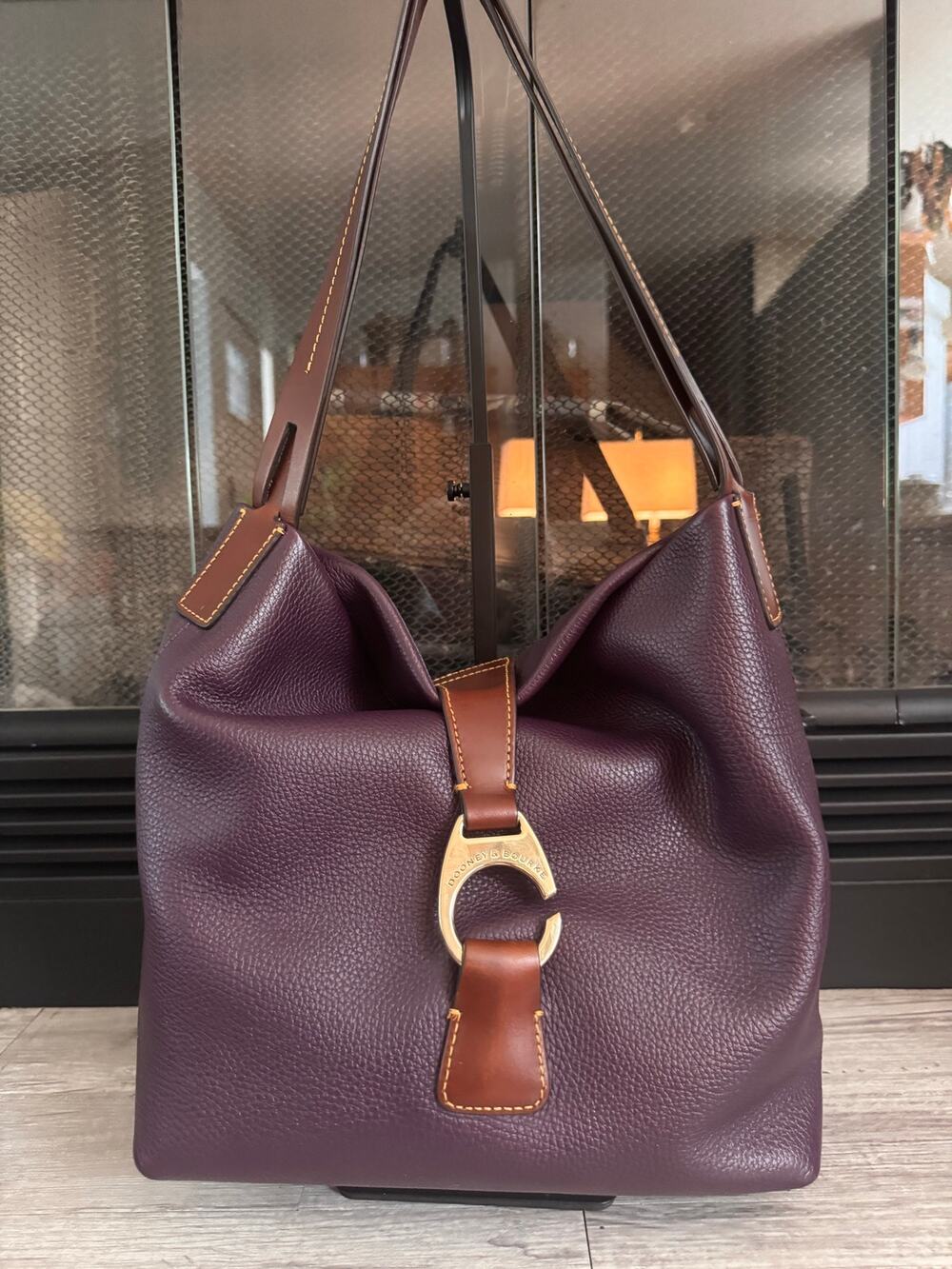 Stunning Dooney & Bourke eggplant purple pebble leather Derby tote handbag